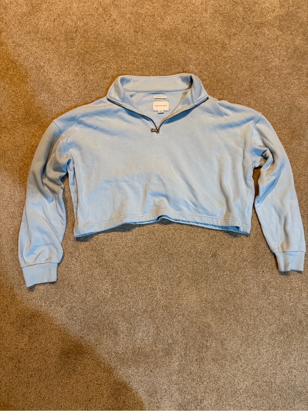 American Eagle Outfitters Light Blue Cropped Quarter-Zip Sweatshirt